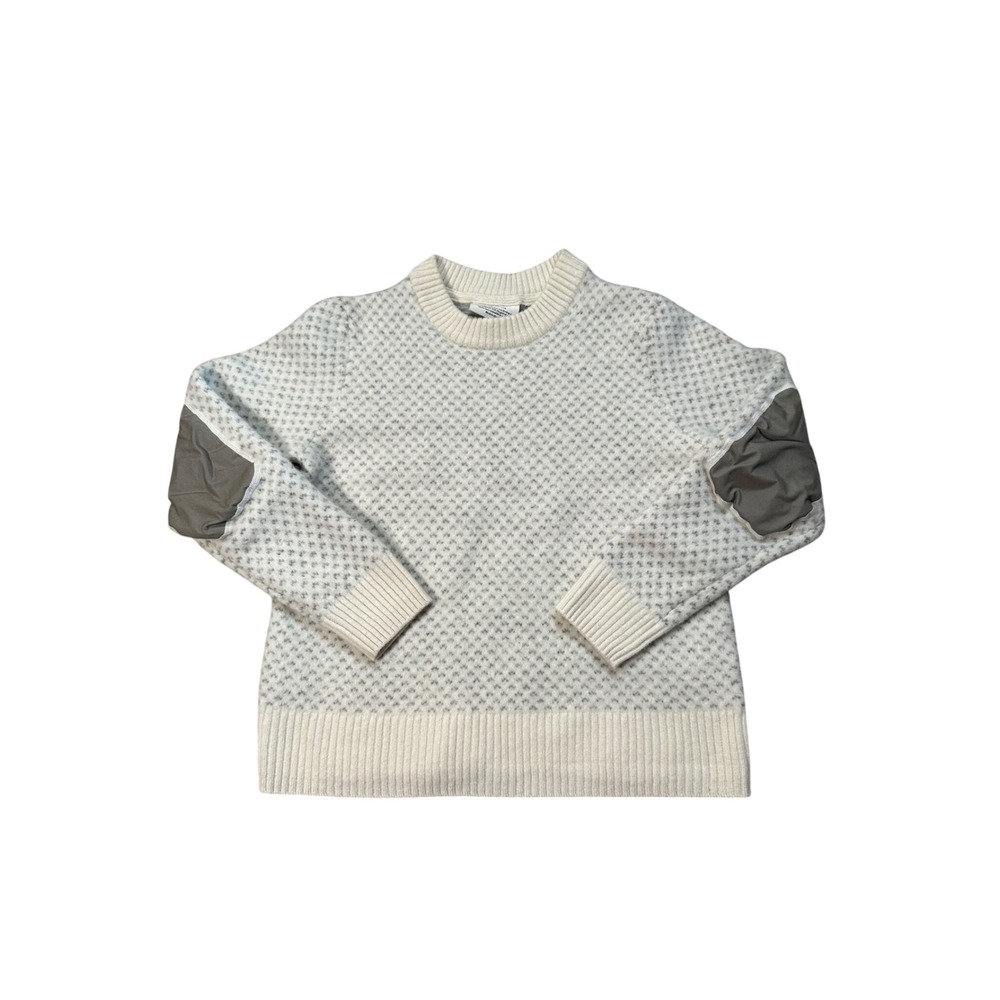 Fjallraven Ovik Knit Sweater Womens Cream Grey‎ Wool Patterned Elbow Patches